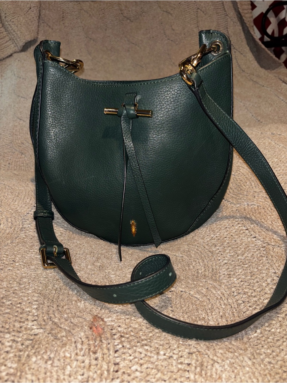Thacker Forest Green Leather Hobo Crossbody Bag Gold Hardware